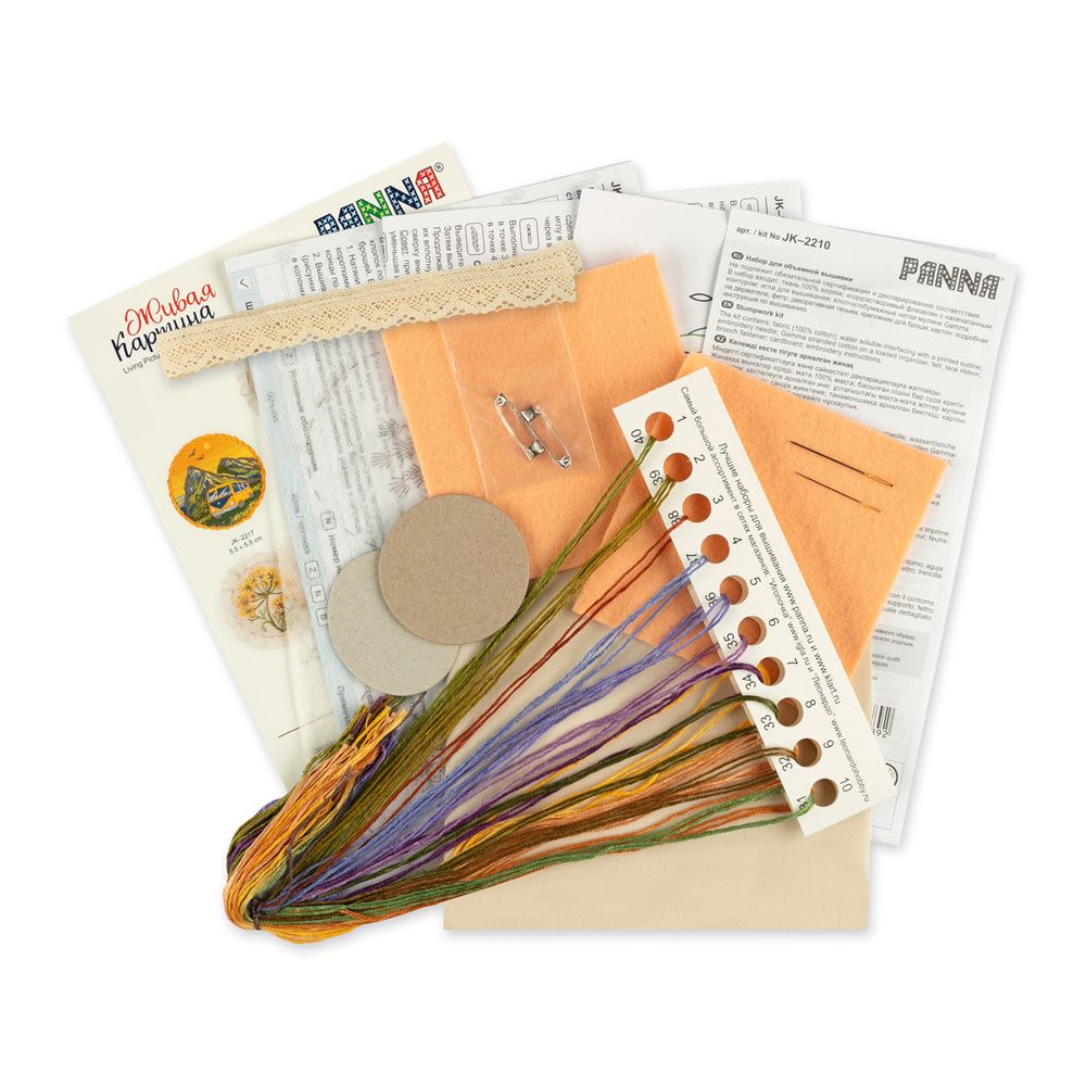 Набор для вышивания нитками Panna, Живая картина. Винтажные броши. Фенхель и Лаванда, 7x7 см