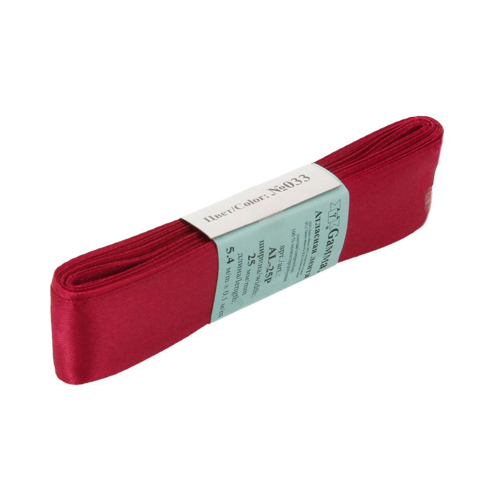 Лента атласная 1-сторонняя 25.0 мм / 5 шт по 5.4 метра, №033 вишневый, Gamma AL-25P Лента атласная 1-сторонняя 25.0 мм / 5 шт по 5.4 метра, №033 вишневый, Gamma AL-25P