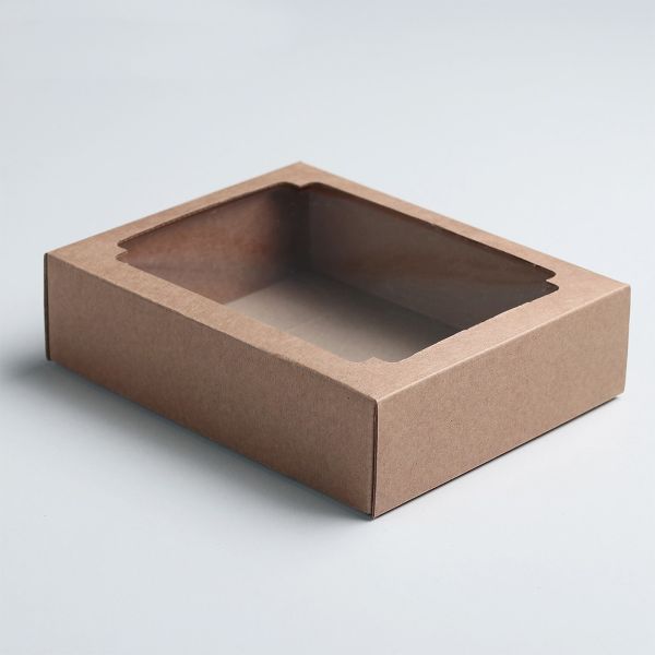 Коробка сборная крышка-дно бурая с окном, 18х15х5см, 4138420, 5 шт
