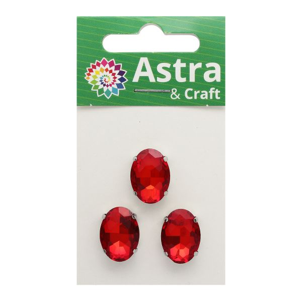 Хрустальные стразы в цапах овальной формы, красный 13х18 мм, 3 шт., ОЦ005НН1318