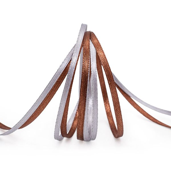 Набор атласных лент 3 мм, 100 м, 2 ролика в упаковке, коричневый/серебристо-серый