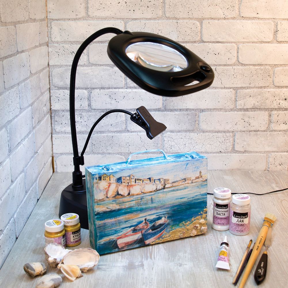 Лупа-трансформер с подсветкой ⌀13 см (ув.х2), l=79-149 см, Ferstel FR-09