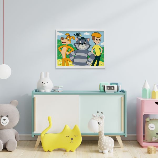 Картина по номерам Фрея, Союзмультфильм. Компания из Простоквашино, на картоне, 40х30 см