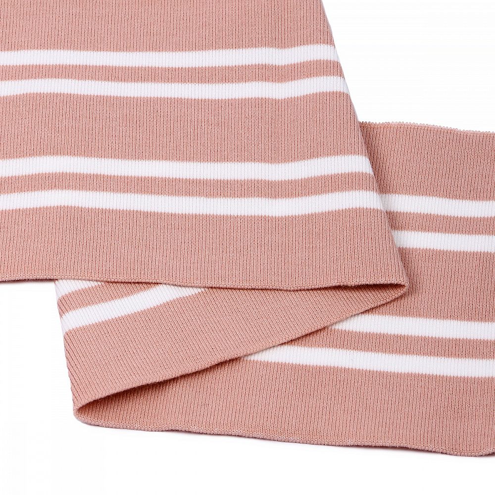Подвяз (довяз) трикотажный 14.0х100 см, пыльно-розовый с белыми полосами, двухслойный, 100% п/э, 5 штук