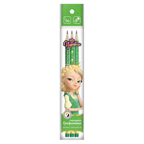 Карандаш чернографитный (набор) круглые с ластиком ОПП Василиса ТМ (HB) 10х3 шт, Hot Print, ВКФ TSR-3P-04
