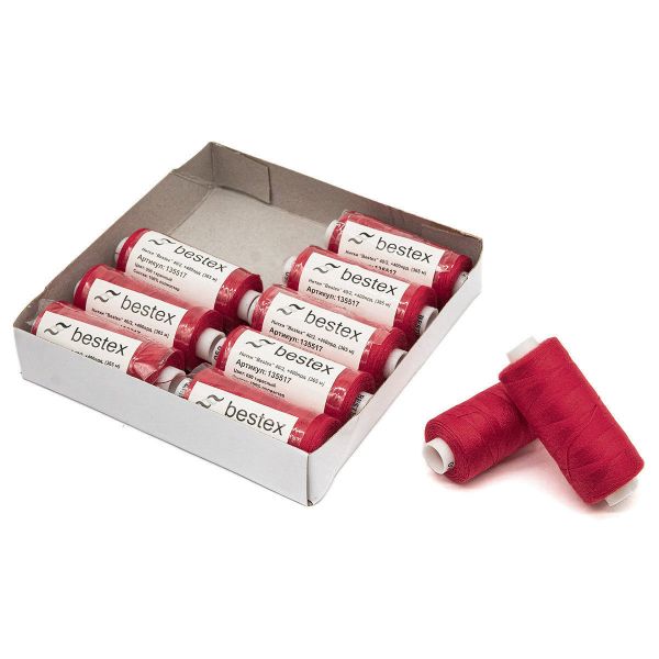 Нитки швейные бытовые Bestex 40/2, 365 м (400 ярд) / 10 кат., 050 светло-красный