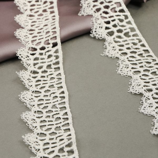 Кружево гипюр (плетёное) 40 мм, диз. 125, цв.02 молочный, уп. 9 м, Kruzhevo