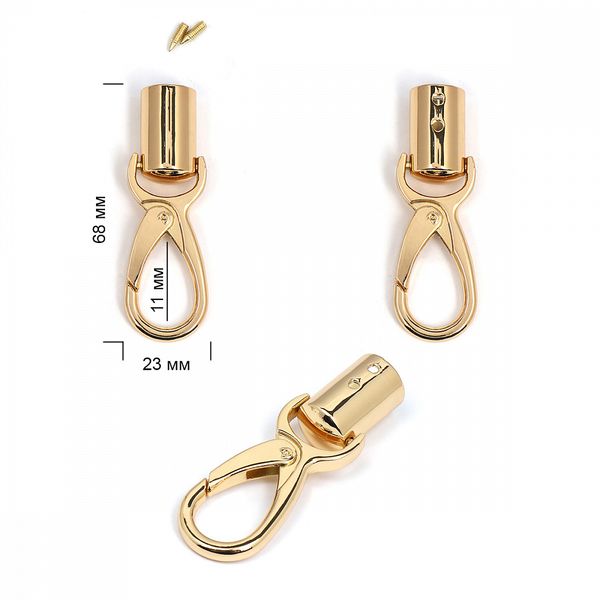 Ручкодержатель с карабином металл.165181 23x68mm (внутр.11мм) цв.золото уп.2 шт