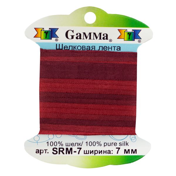 Лента (тесьма) шелковая 7.0 мм / 9.1±0.5 метров, M121 т.красный/бордовый, Gamma SRM-7