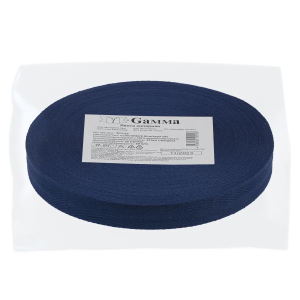 Тесьма (лента) киперная (100 х/б) 25 мм / 50 метров, т.синий/dark blue, Gamma TCT-25