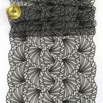 Кружево на сетке (вышитое) 225 мм, T93, цв.айвори+черный, 6м, Kruzhevo