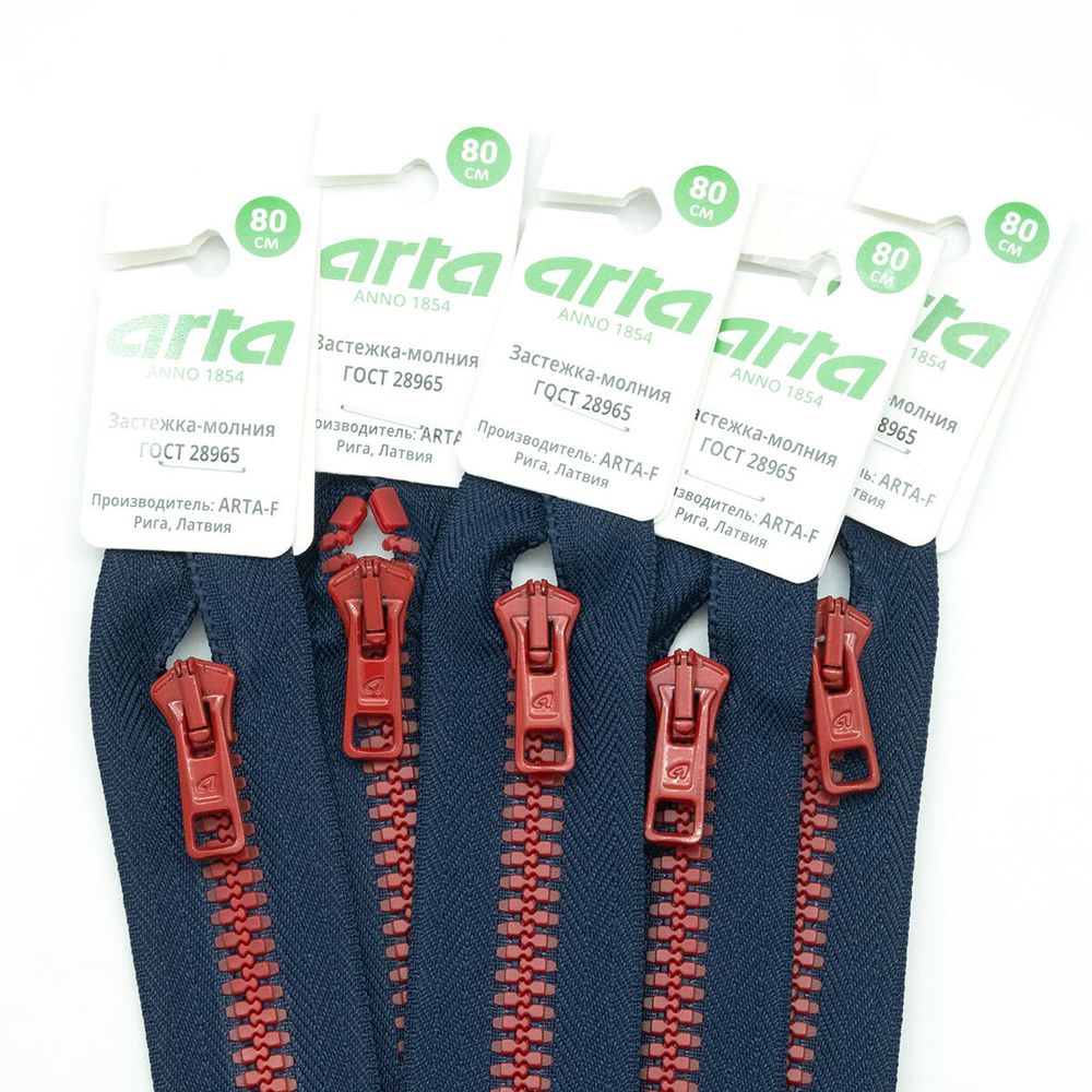 Молния трактор Arta Т6 (6 мм) 1 зам., разъем., 40 см, BiColor, цв. 044 т.синий / 008 красный, уп.5 шт