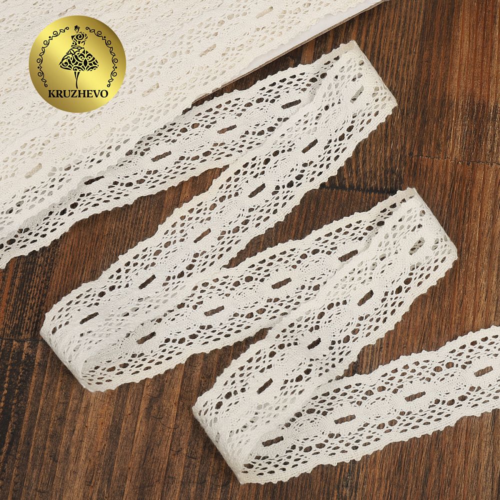 Кружево вязаное (тесьма) 34 мм / 10 метров, D1005 цв.01 белый, Kruzhevo