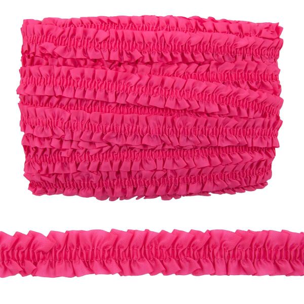 Резинка декоративная с рюшем 28.0 мм / 25 метров, фуксия