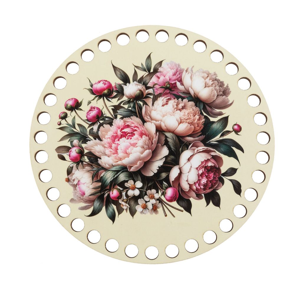 Набор донышек для вязания Матовый фанера ⌀15х0.4 см, 2 шт, 06 Пионы, Love2art ДВ-02