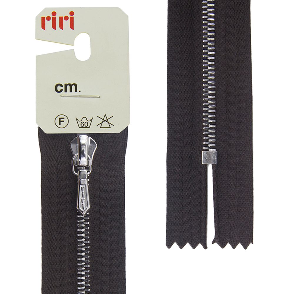 Молния металлическая карман. RIRI Т4 (4 мм) Ni, слайд.Tropf, н/раз., 18 см, цв. тесьмы 2226, темн. шоколад, упак. 5 шт