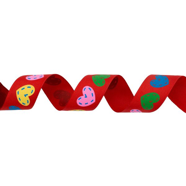 Лента репсовая (в рубчик) Сердечки 25.0 мм, 22.86 м 3-46 (красный)