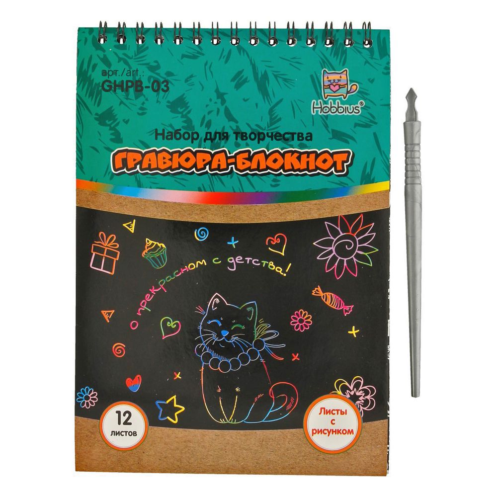 Набор для творчества Гравюра-блокнот 14х20 см, с рисунком, Hobbius GHPB-03