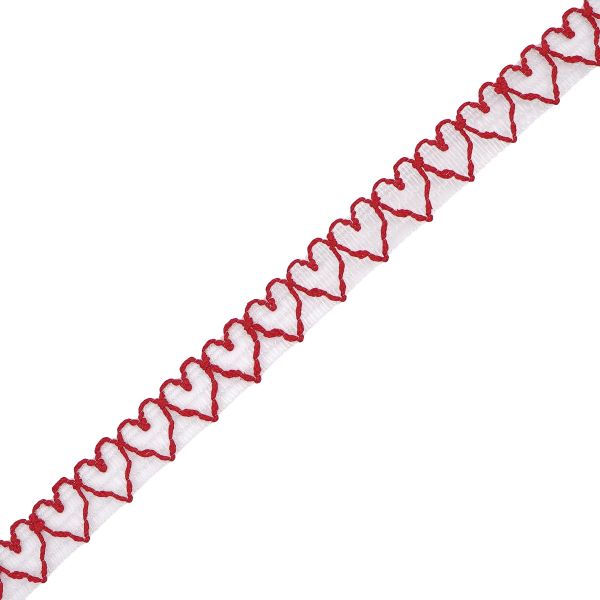 Тесьма отделочная 15 мм / 25 метров, 38% х/б, 62% п/э, белый с красным, Р.60071