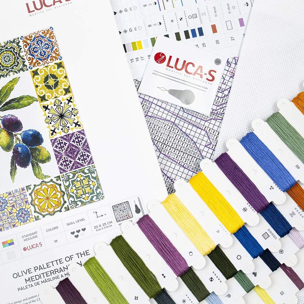 Набор для вышивания нитками Luca-S, Оливковая палитра Средиземноморья, 20х25см