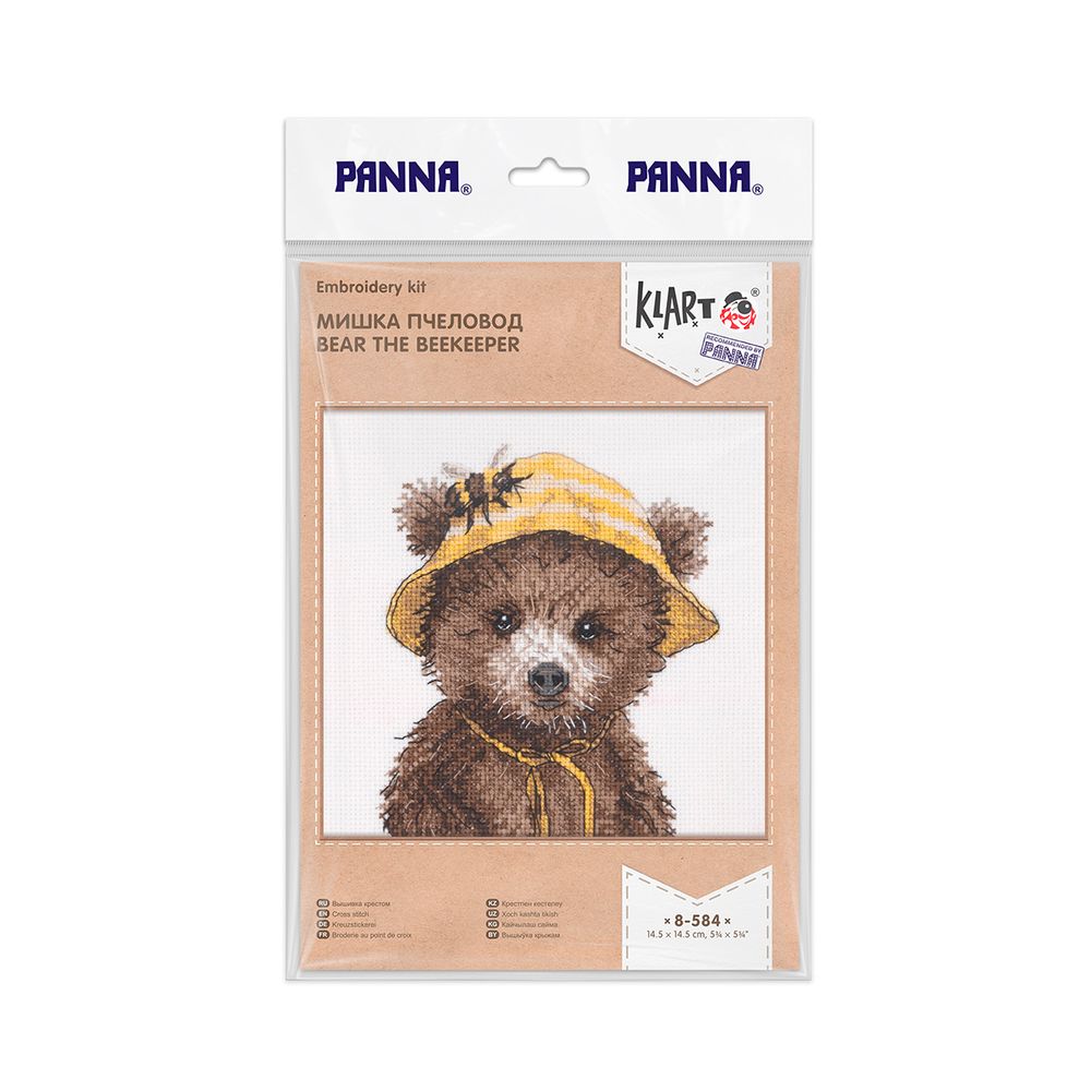 Набор для вышивания нитками Klart 8-584, Мишка пчеловод, 14.5х14.5 см