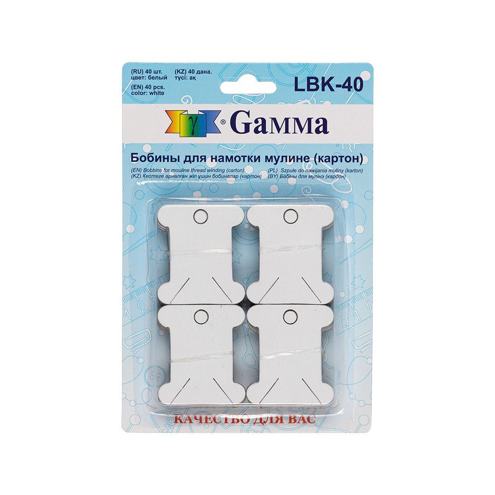Бобины для мулине картон 4.1 см, 40 шт, белый, Gamma LBK-40
