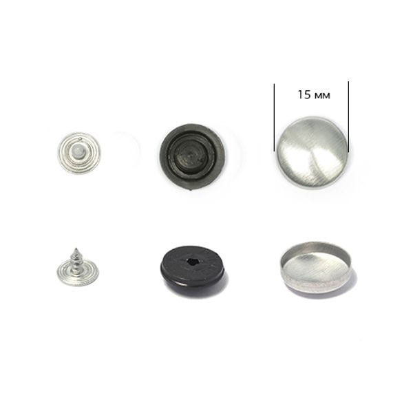 Заготовки для обтяжки пуговиц №24 (15мм) ножка - пластик цв. черный на гвоздике уп. 500 шт