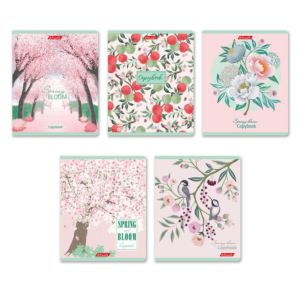 Тетрадь ученическая общая, софт-тач ламинация, A5+ 96 л. на скобе 60 г/м², белизна 100%, 5 шт, клетка в термоусадочной пленке, 000787 Розовая дымка, Светоч 96ТЕТк-006