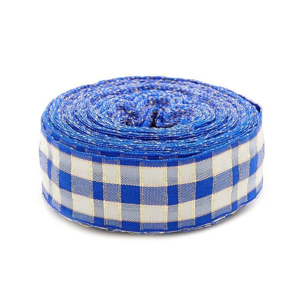 Лента Шотландка с люрексом 30 / 25м (синий/белый), С3301Г17