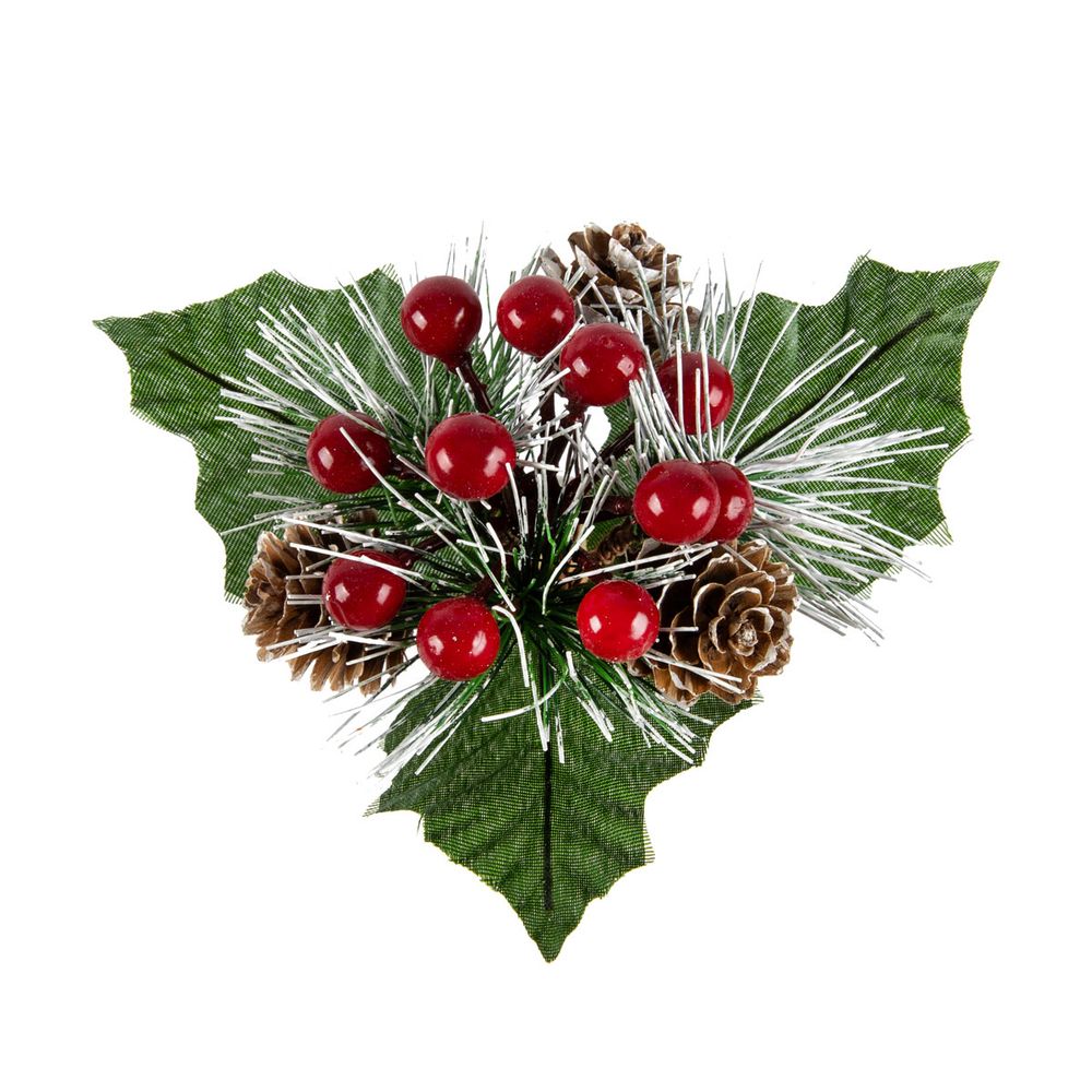 Веточка декоративная хвойная с шишками и ягодами 16 см, 3 шт, 01, Blumentag