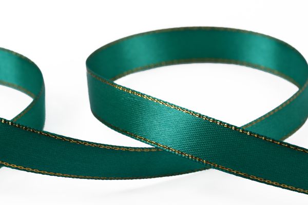 Лента атласная 2-сторонняя с метанитью 12.0 мм / 33±2 метра, 016 зеленый/золото, Gamma AL-12M