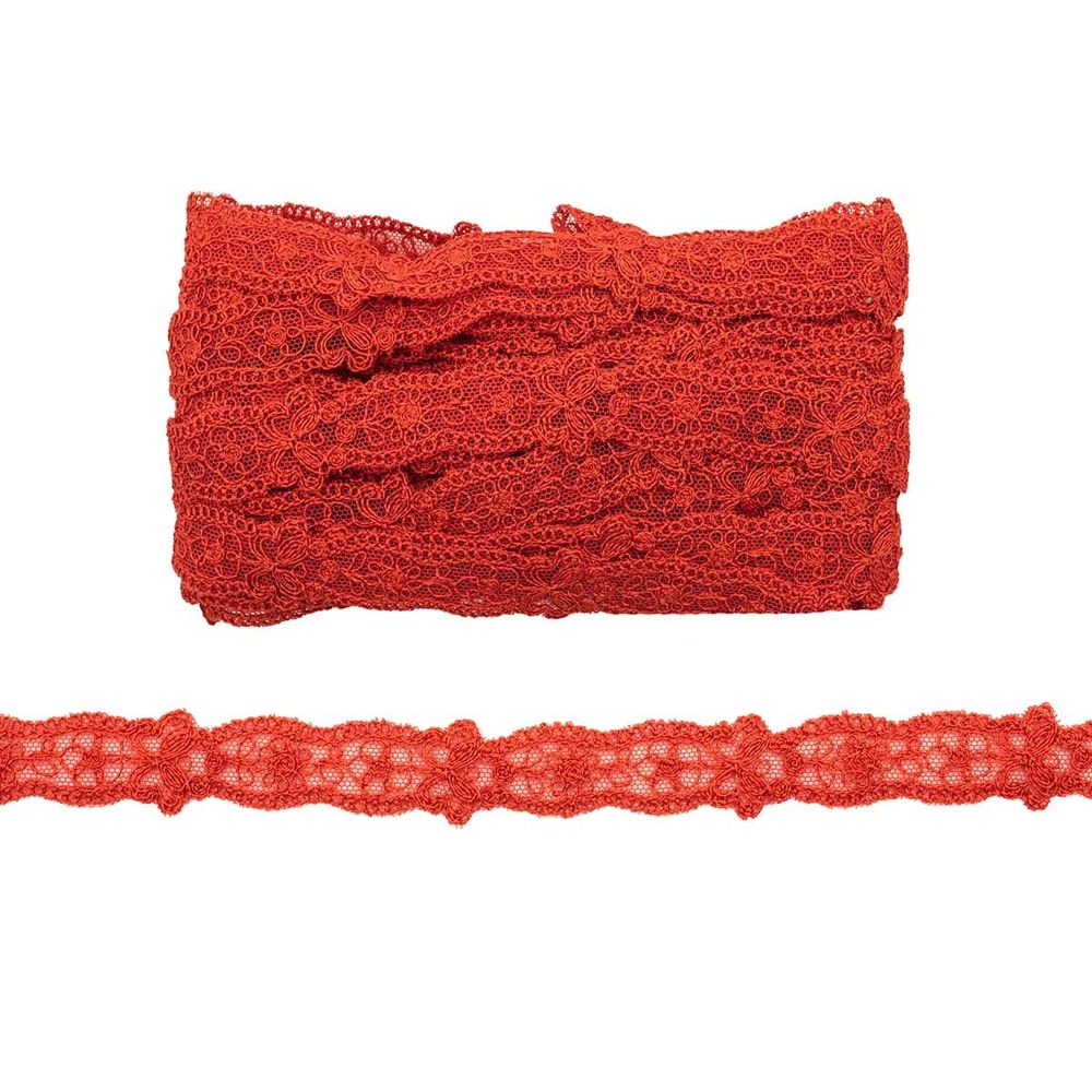 Кружево на сетке 20 мм, 10 м, красный, 10 м