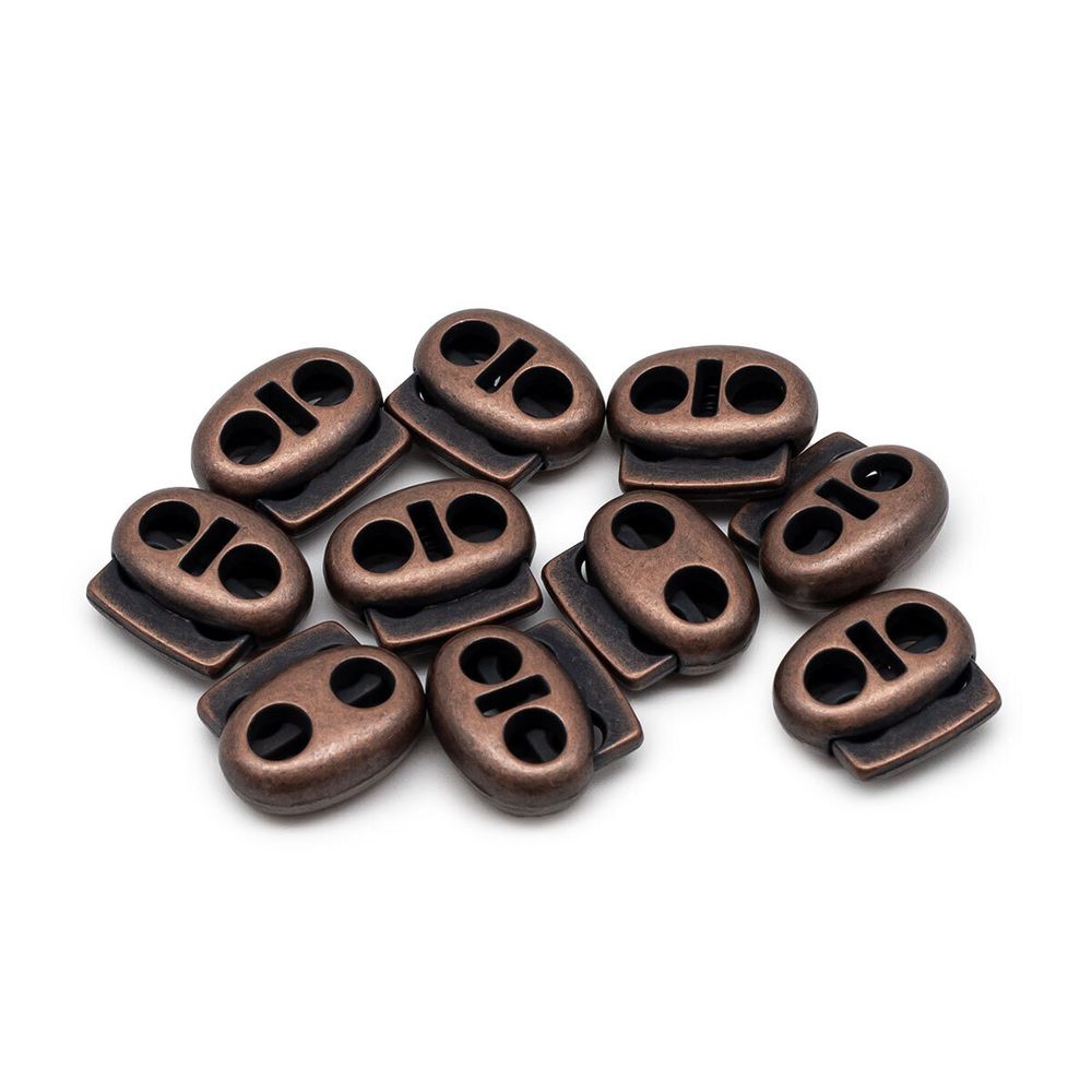 Фиксатор (зажим) для шнура металл плоский, 2 отв., 18х15 мм, (in ⌀4,4 мм), мет. цв.медь, 10 шт