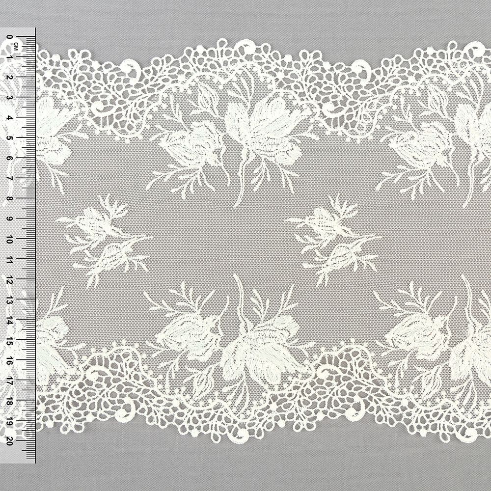 Кружево на сетке широкое 200 мм / 10±0.2 м, Турция, экрю, Gamma GCKM-200-01