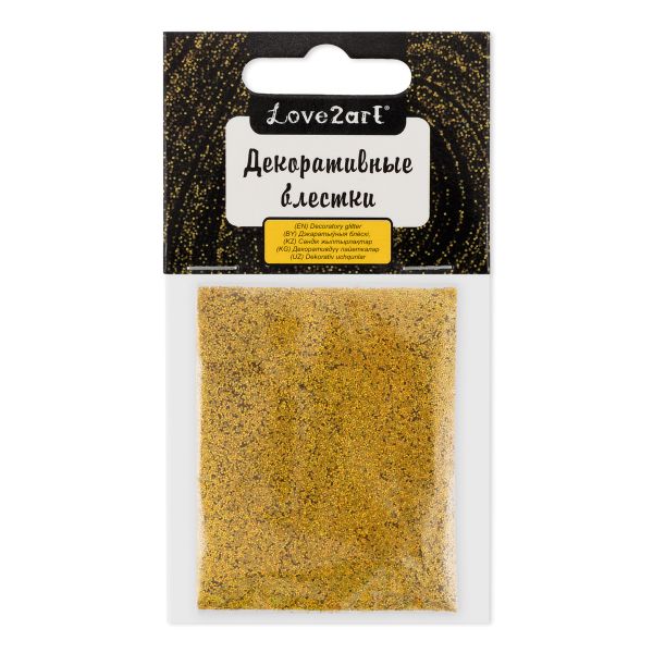 Блестки декоративные 0.2 мм, 25 г (5х5 г), 4.5 мл, 15 золото/gold, Love2art GLI-01