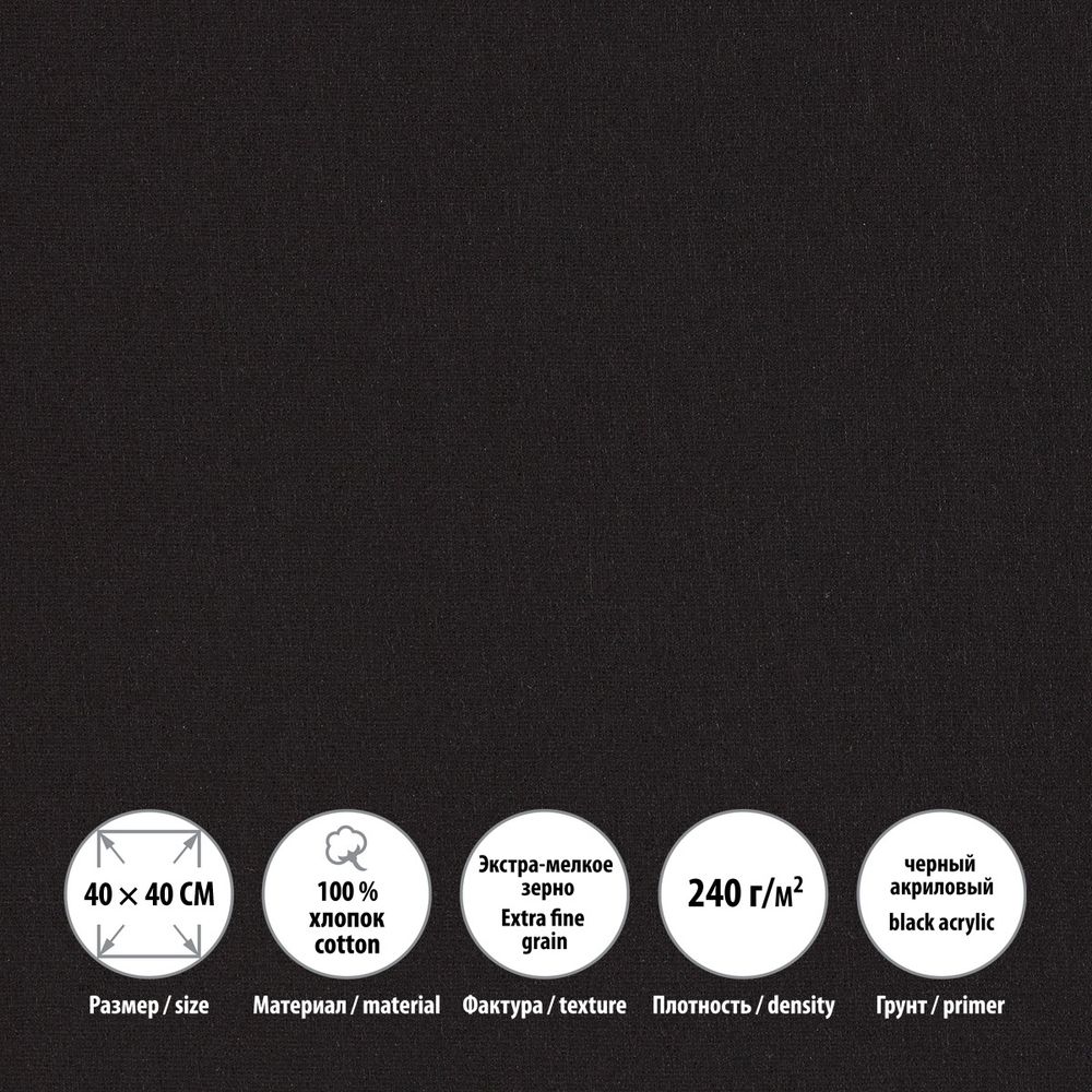Холст грунтованный на подрамнике 40х40 см, 240 г/м², 2 шт, PERESLAVL BLACK EDITION мелкозернистый, Vista-Artista ACBF-4040
