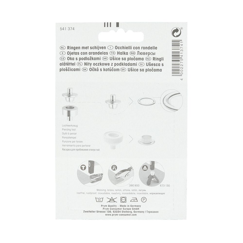 Люверсы металл ⌀_8.0 мм (внутр.) с инструментом для установки, серебро, Prym, 24 шт