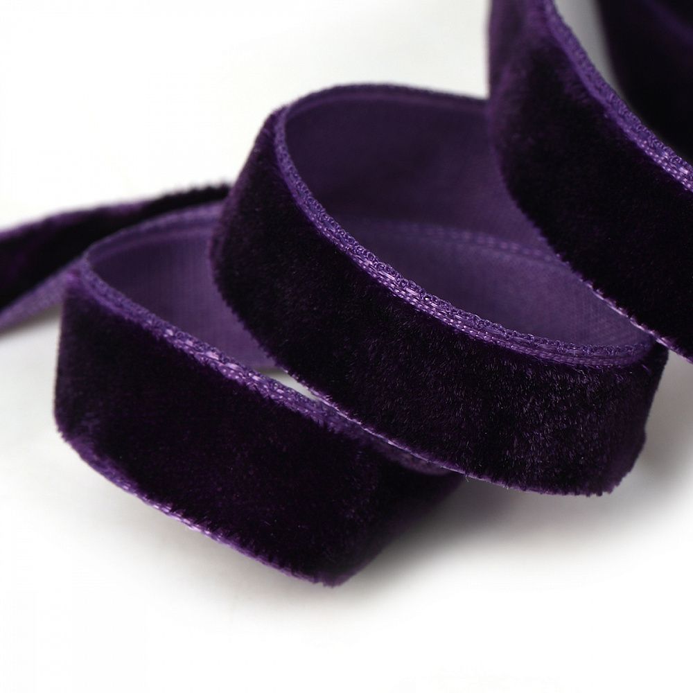 Лента бархатная (тесьма) 10.0 мм / 22.86±1 метров, арт.10VR59 нейлон цв.т.фиолетовый
