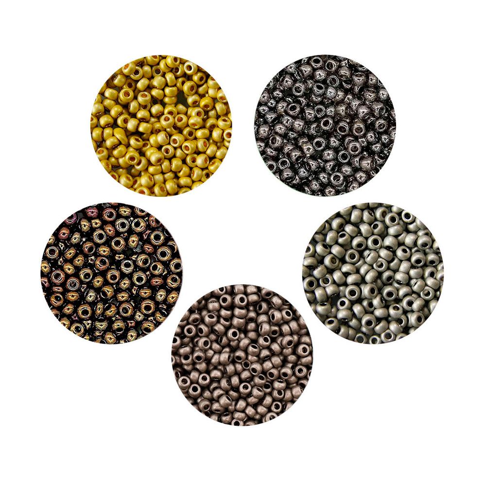Набор бисера Preciosa 061, 5 цветов по 20 гр, № 10/0 (2.3 мм), диаметр 2,3 мм, 100 гр