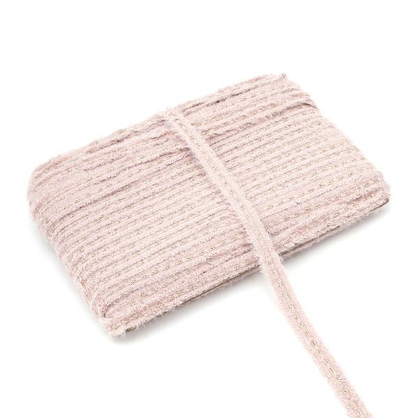 Тесьма отделочная твидовая 20 мм / 82.29 метра, пушистая с люрексом, розовый, 3Al287