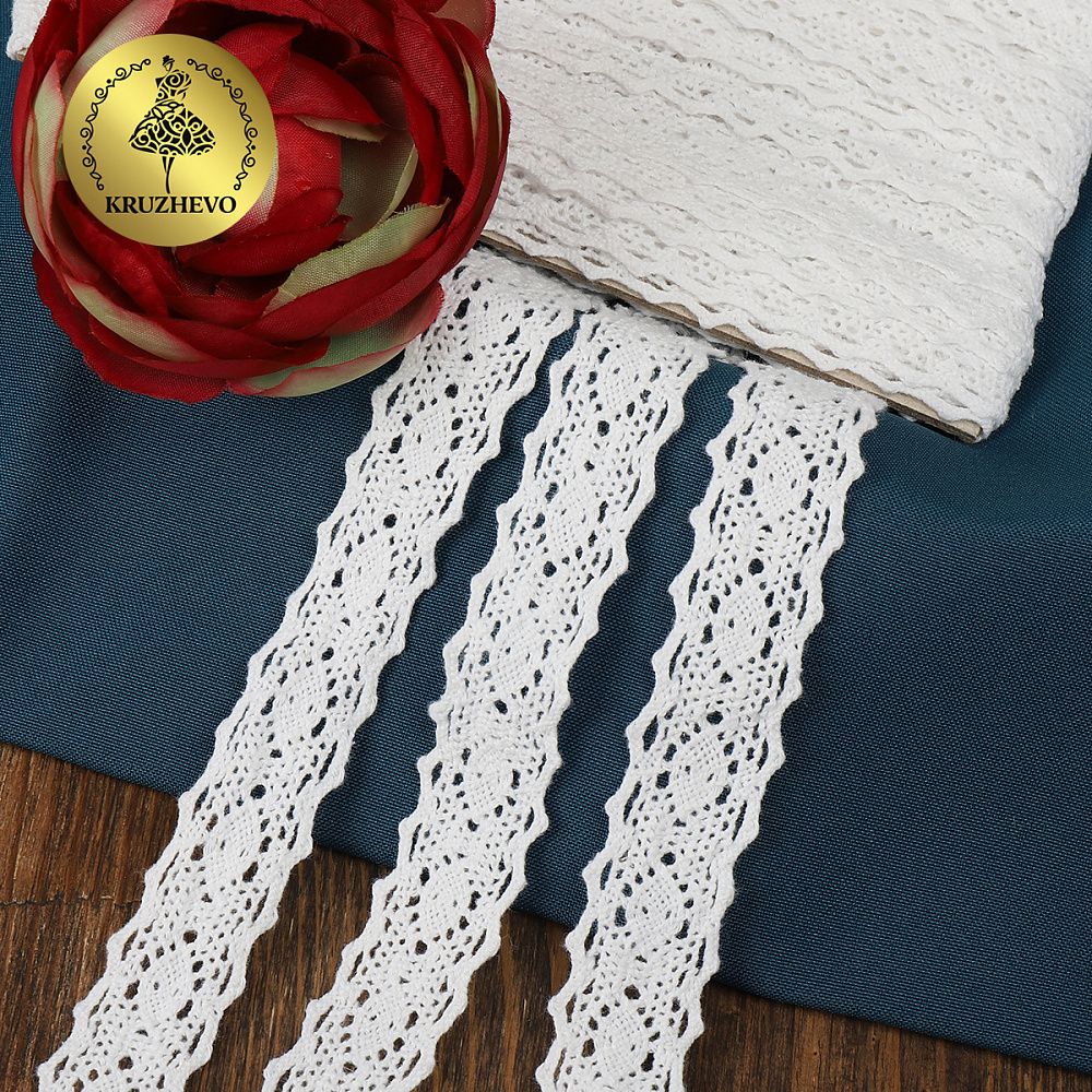 Кружево вязаное (тесьма) 20 мм / 10 метров, диз. 294, цв.02 белый уп. 10 м, Kruzhevo