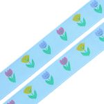 Лента репсовая (в рубчик) Тюльпаны, 15 мм, 3м, голубой