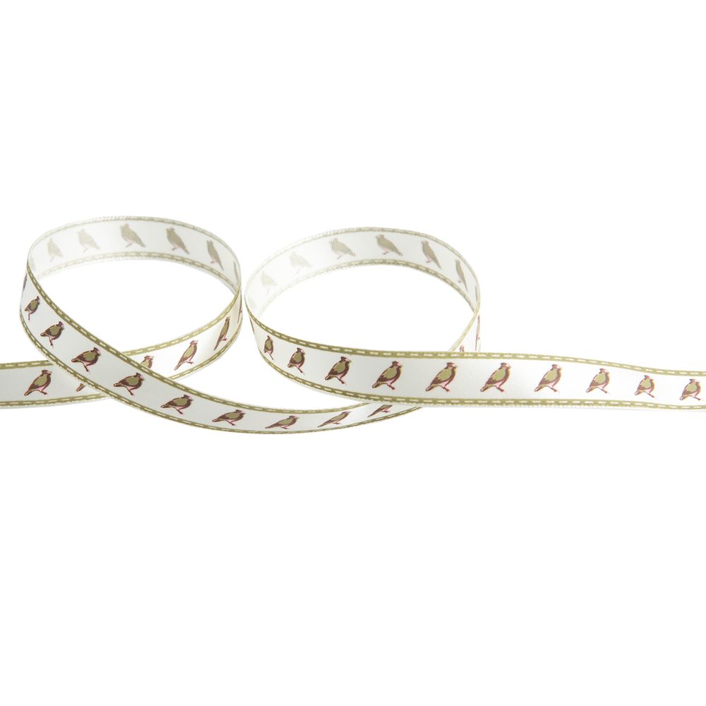 Лента атласная с рисунком 12.0 мм / 22.8 метров, B2/075 Птицы/кремовый, Gamma ALP-123