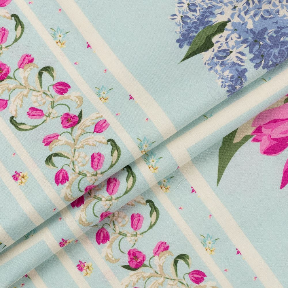 Ткань для пэчворка Peppy Весенний этюд, рулон 112 см / 5 метров, ВЭ-02 Панель голубой, Peppy