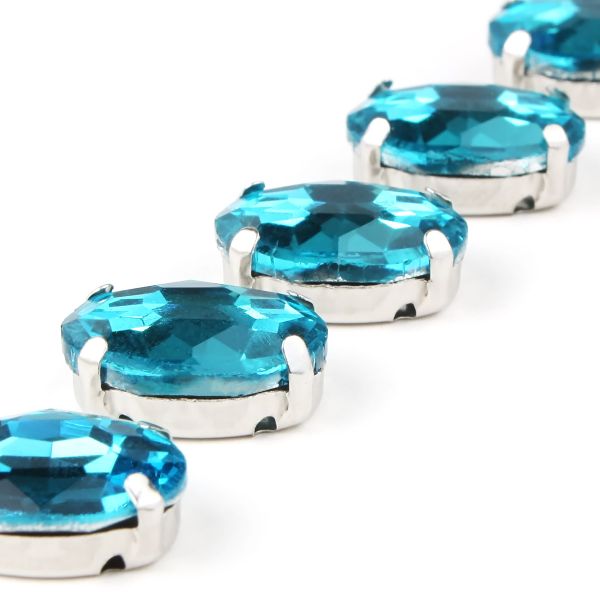 Хрустальные стразы в цапах овальной формы, голубой 10х14 мм, 5 шт., ОЦ010НН1014