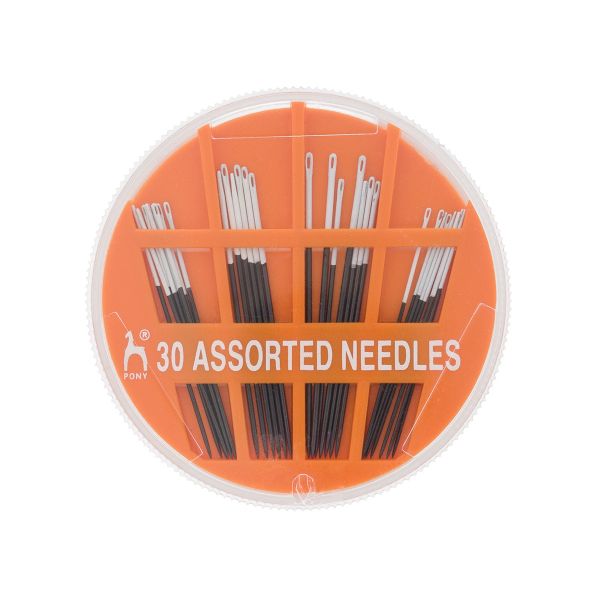 Иглы ручные Sharps Black с белым ушком на диске, ассорти, 30 шт, Pony, 17876