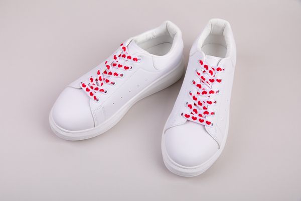 Шнурки 10 мм, 120 см, 1 пар(a), №02 белый (сердце красное), Gamma SHL-01/01