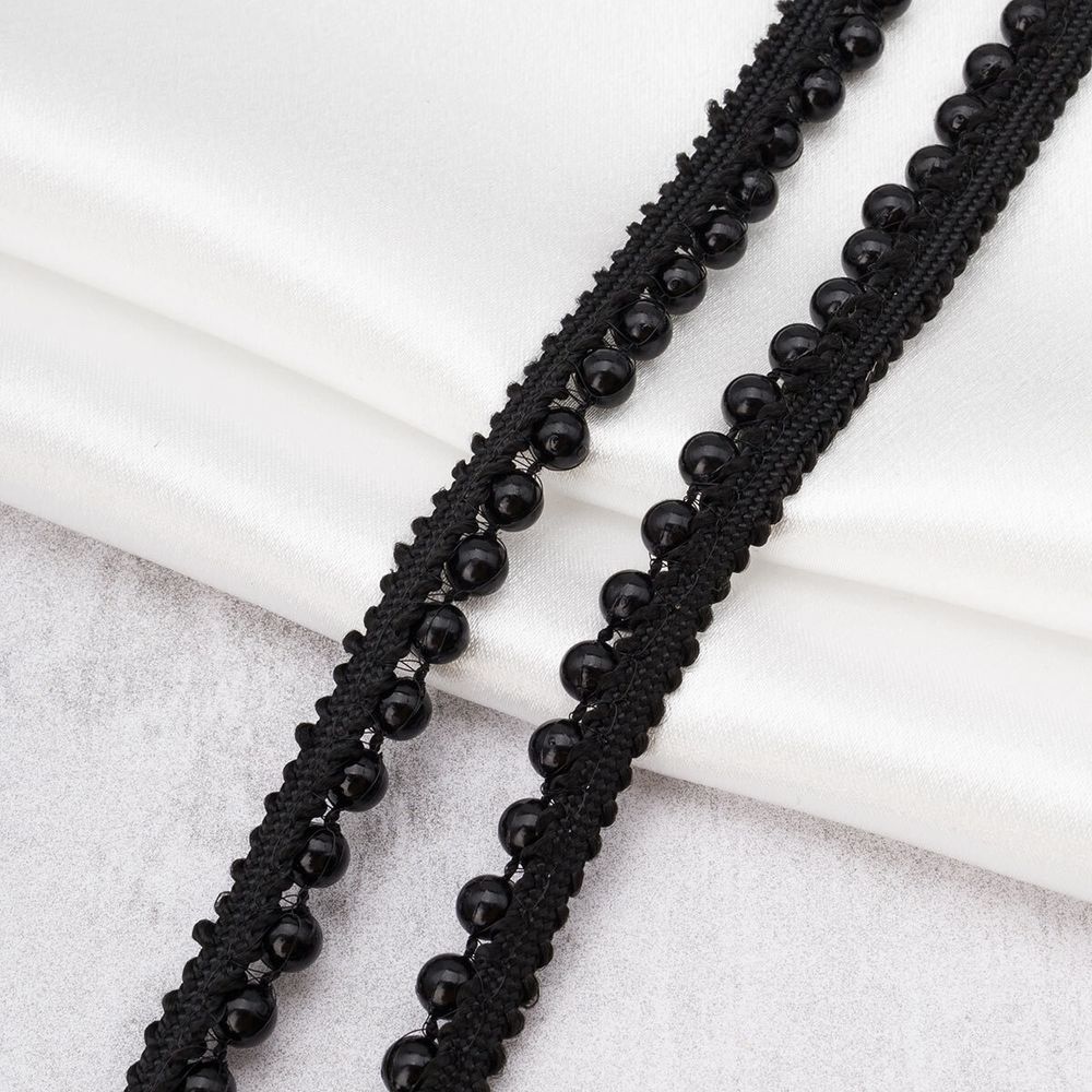 Кант декоративный с бусинами жемчуг 15 мм / 41.14 метров, черный