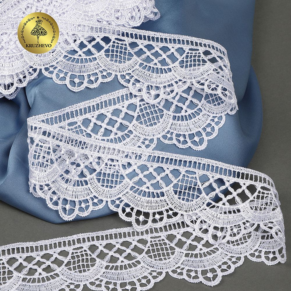 Кружево гипюр (плетёное) матовая нить арт.TR.8G8299 55мм цв.01 белый уп.9м, Kruzhevo