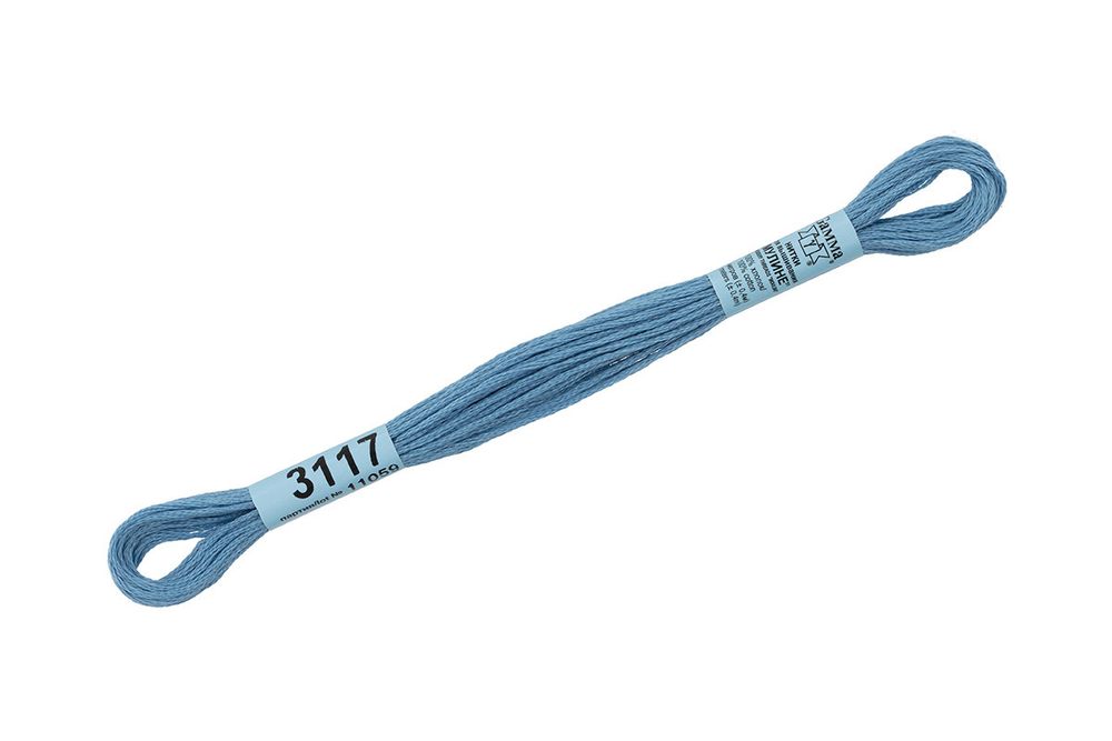 Мулине Gamma 100% хлопок, цв.3117 голубой, 24 мотка по 8 метров